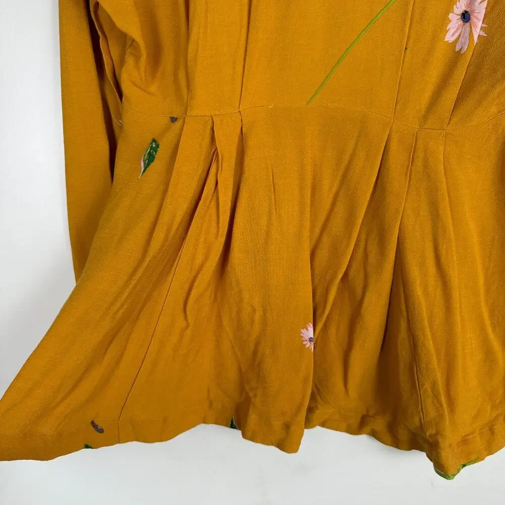 Free People Gemma Tunic Dress Mini Yellow Floral Open Back - XS
